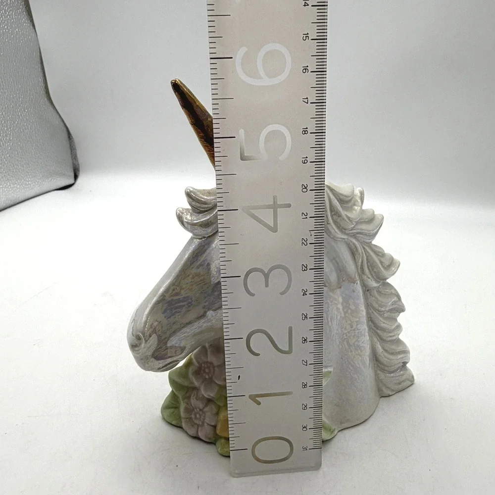VTG Iridescent Ceramic Unicorn‎ Head Bust Gold Horn Pastel Floral Figurine